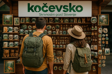 Turista pred stojnico s spominki