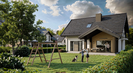 Simbolična fotografija (render) stanovanjske hiše na eni izmed parcel. 